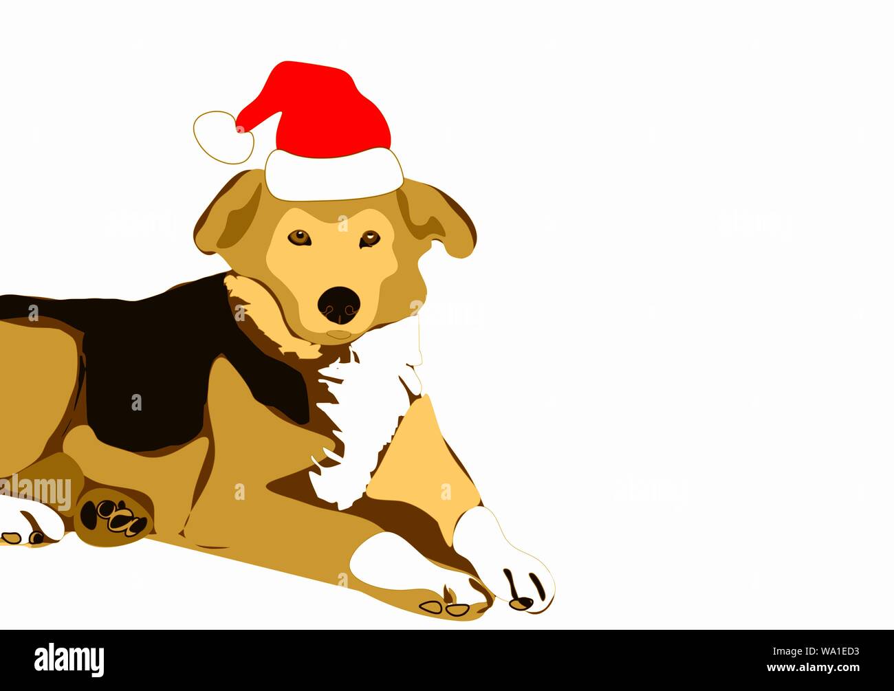Gelb Braun Hund mit Santa Hut, weißen Hintergrund mit kopieren. Grußkarte Weihnachten isoliert auf weißem Hintergrund. Vector Illustration. Stock Vektor