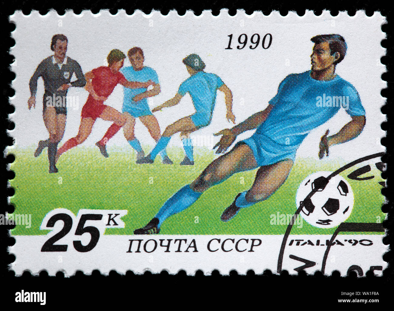 Fußball, Fußball-WM, Italien 1990, Briefmarke, Russland, UDSSR, 1990 Stockfoto
