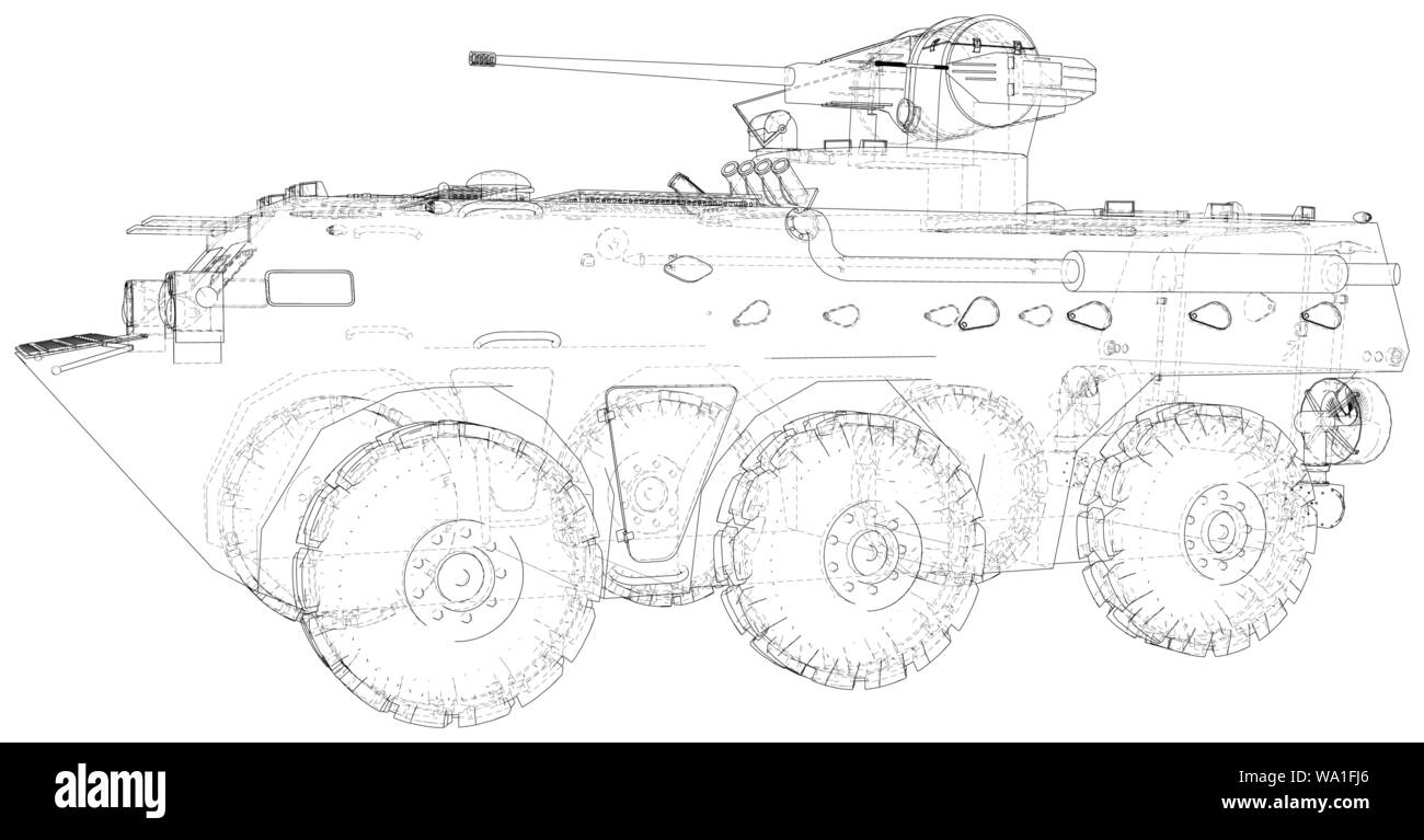 Gepanzertes Fahrzeug technische wire-frame. Vektor Rendering von 3d Stock Vektor