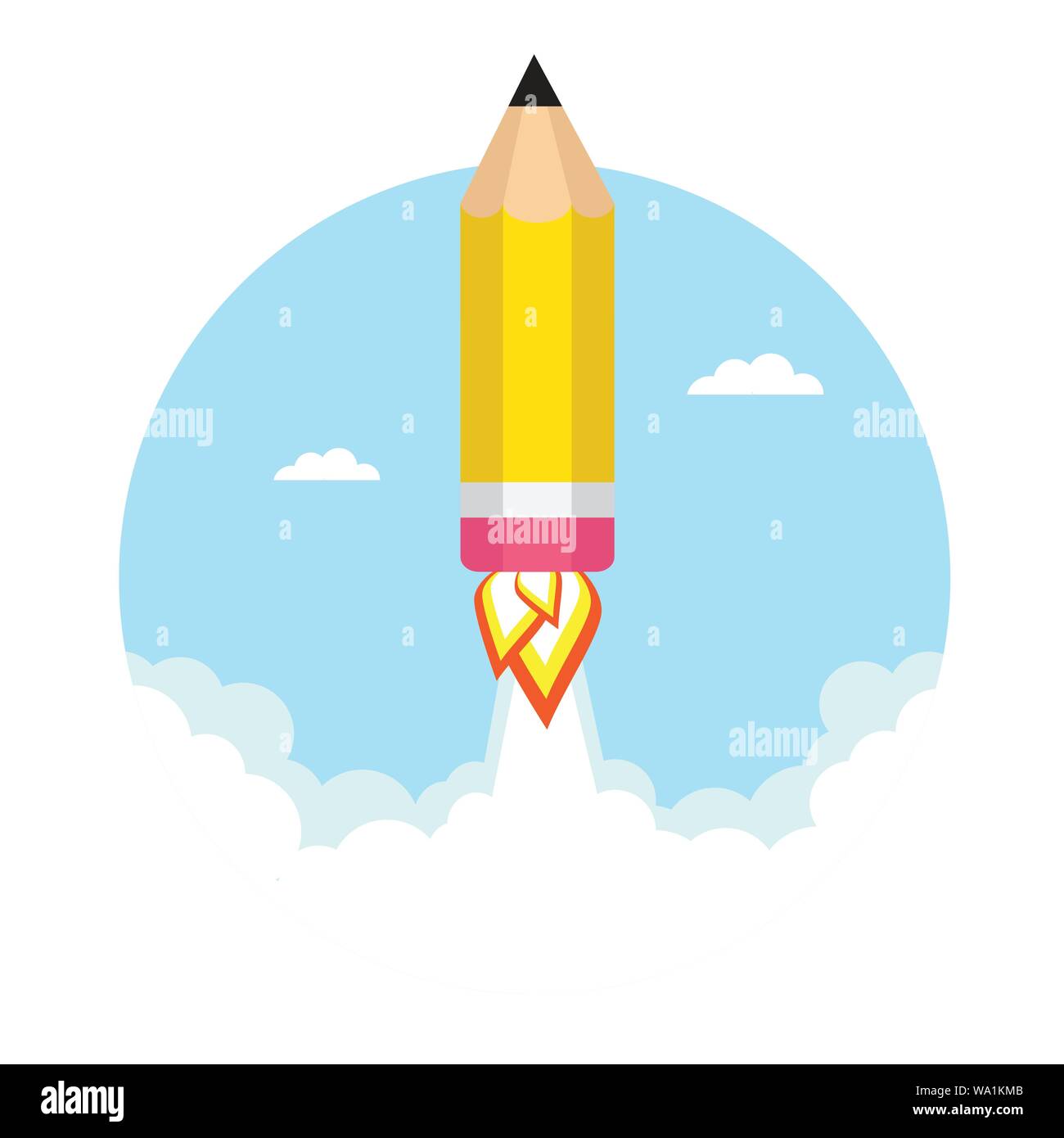 Bleistift Rakete fliegen in den Himmel. Vector Illustration Stock Vektor