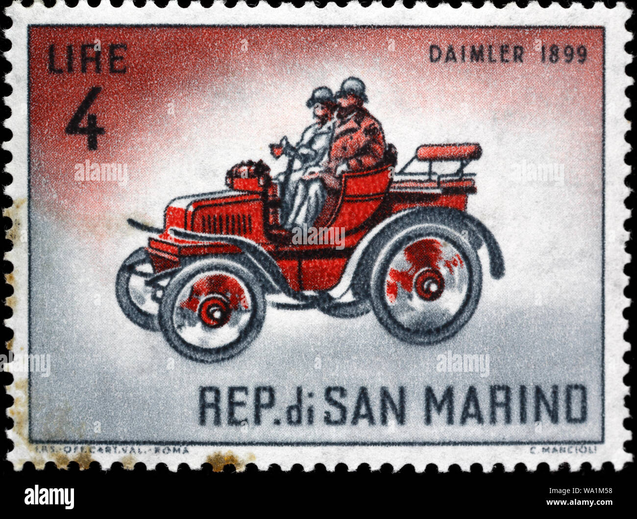 Auto Daimler 1899, Briefmarke, San Marino, 1962 Stockfoto