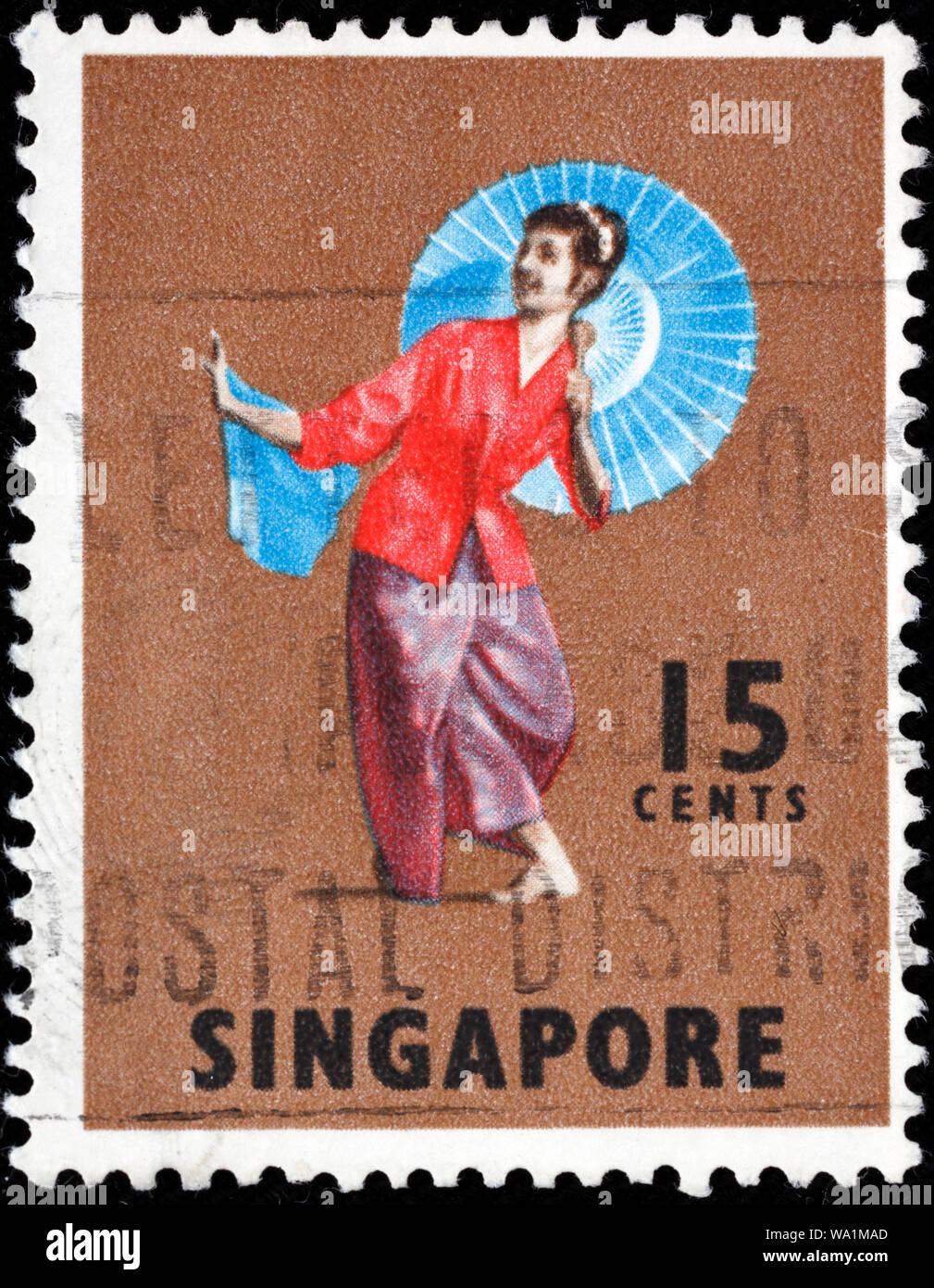 Tari Payong, Frau in Tracht, Briefmarke, Singapur, 1968 Stockfoto