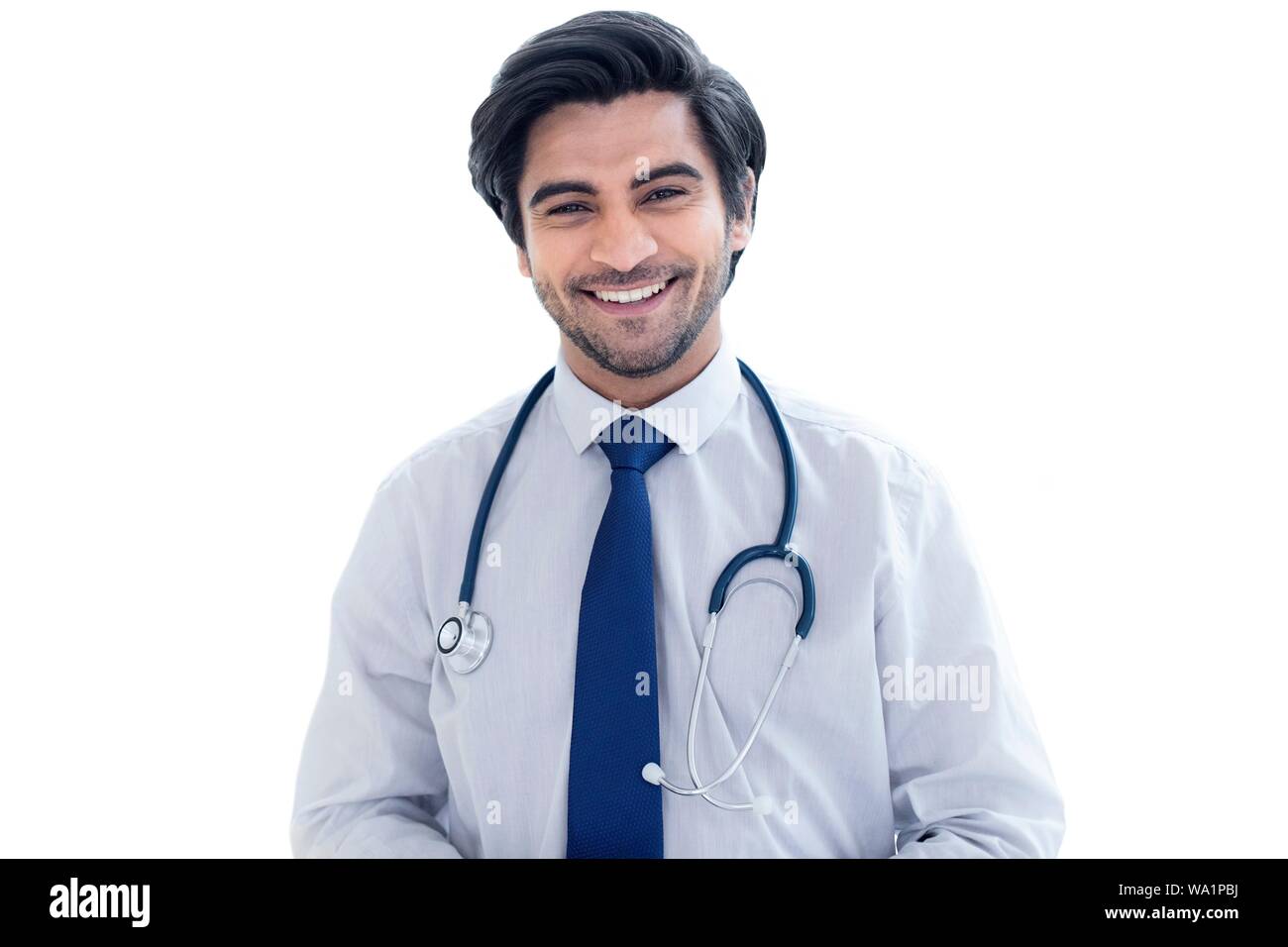 Doktor mit Stethoskop, Portrait. Stockfoto