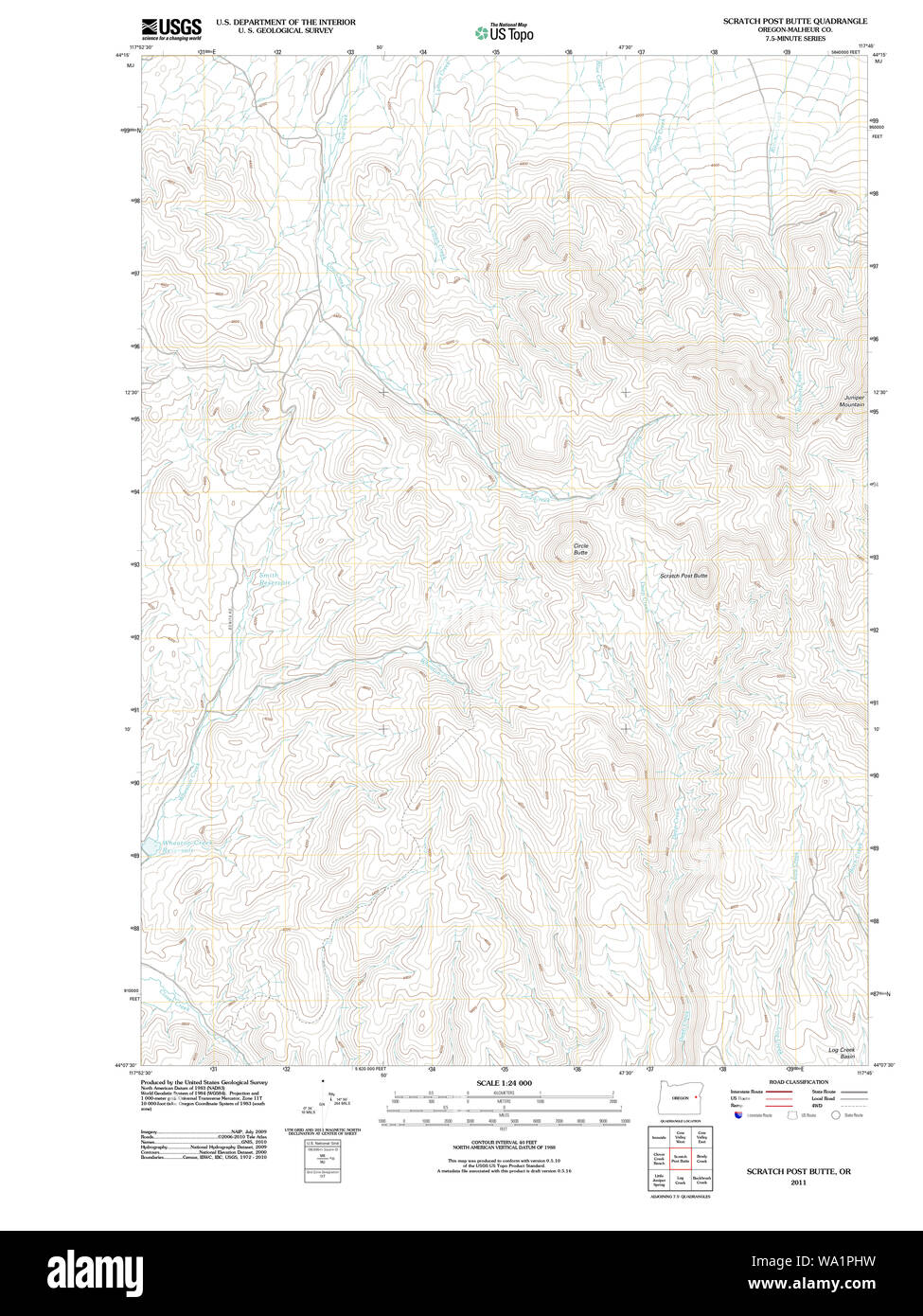 USGS Topo Karte Oregon Scratch Post Butte 20110831 TM Wiederherstellung Stockfoto