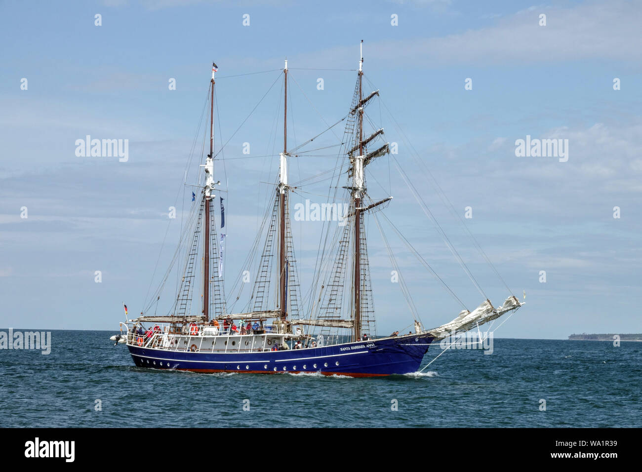Batic Meer, Segelschiff Santa Barbara Anna, Rostock Deutschland Stockfoto