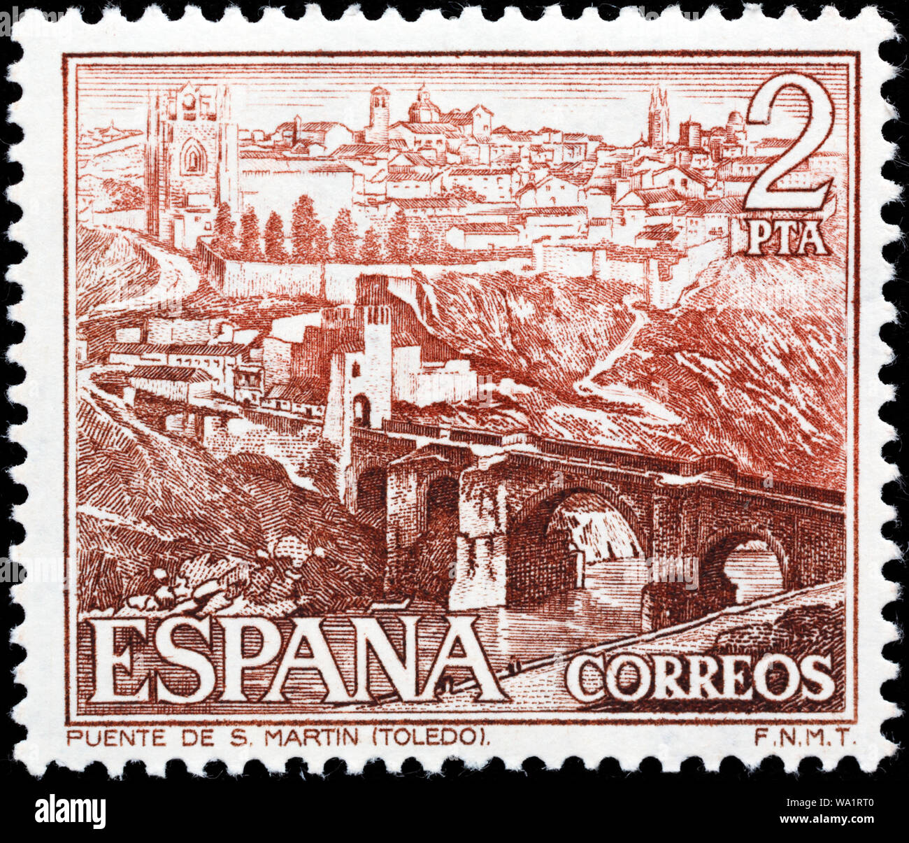 San Martin Brücke Puente de San Martin, Toledo, Kastilien-La Mancha, Briefmarke, Spanien, 1975 Stockfoto