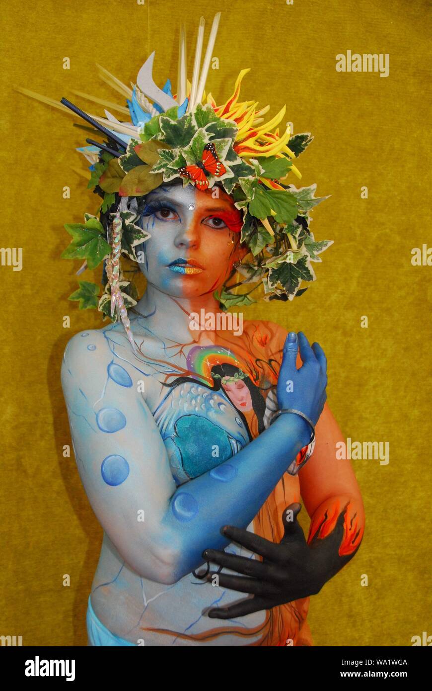 Lebende kunst Zeigen und Body Painting Show organisiert von Liz Bylett für die Cray Festival, Orpington. Stockfoto