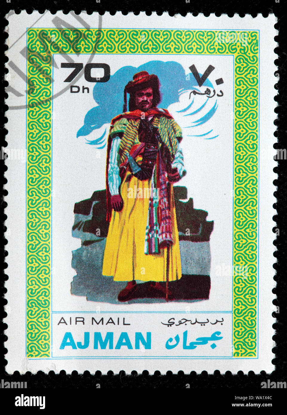 Mann in Tracht, Briefmarke, Ajman, 1968 Stockfoto