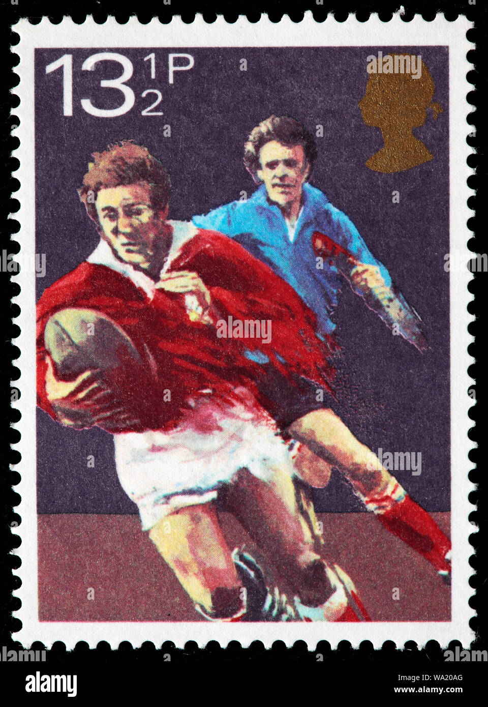 Rugby, Briefmarke, UK, 1980 Stockfoto