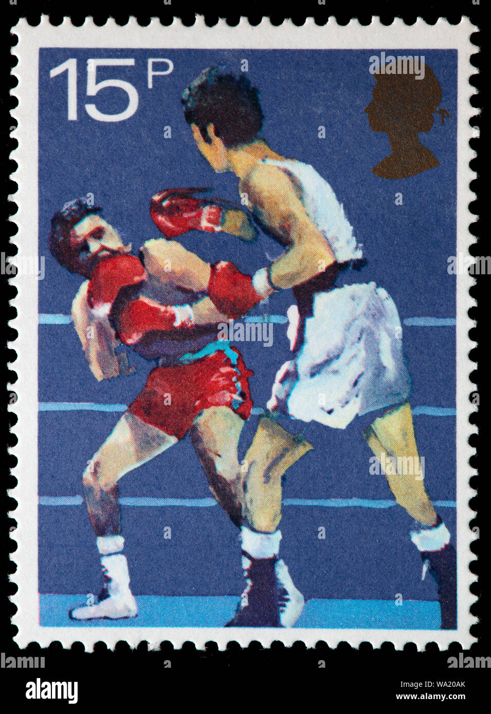 Boxen, Briefmarke, UK, 1980 Stockfoto