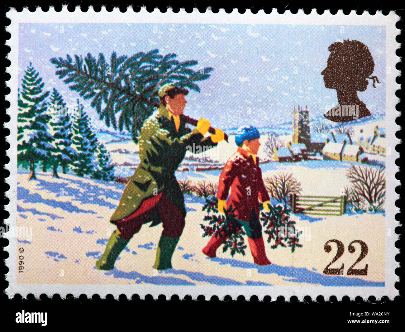 Abrufen der Weihnachtsbaum, frohe Weihnachten, Briefmarke, UK, 1990  Stockfotografie - Alamy