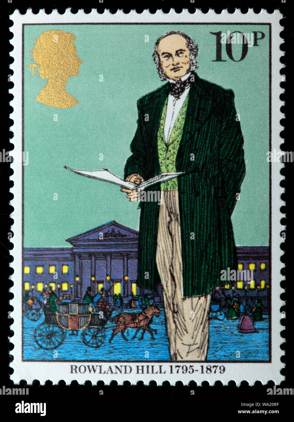 Sir Rowland Hill (1795-1879), englischer Lehrer, Erfinder, Sozialreformer, Briefmarke, UK, 1979 Stockfoto