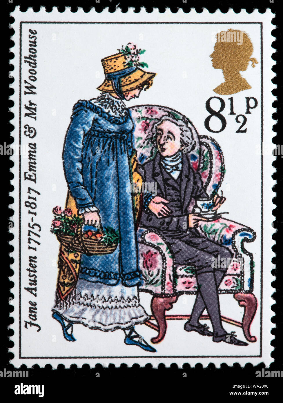 Emma und Herr Woodhouse, Emma Jane Austen Roman, Briefmarke, UK, 1975 Stockfoto