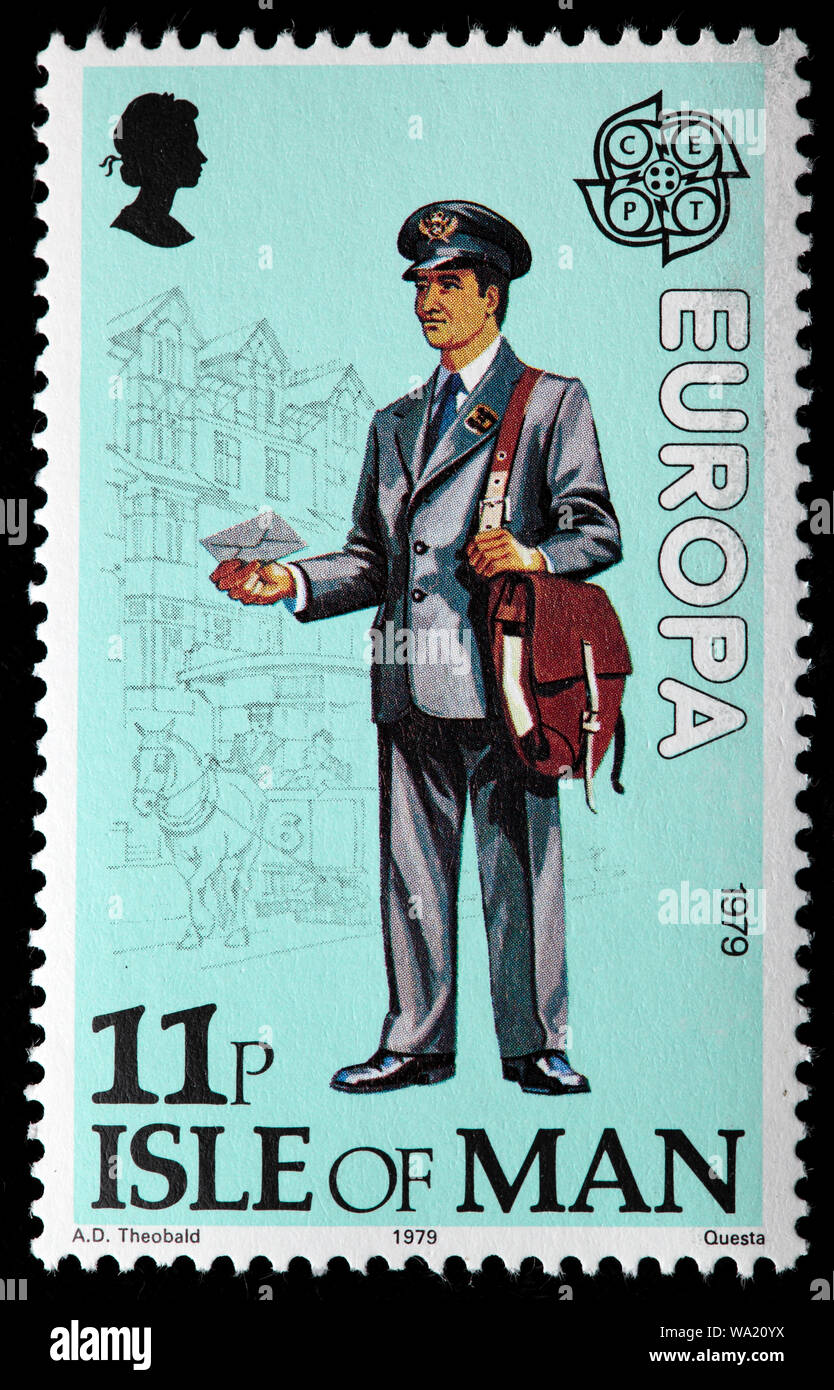 Postman, 1979, Briefmarke, Großbritannien, Insel Man, 1979 Stockfoto