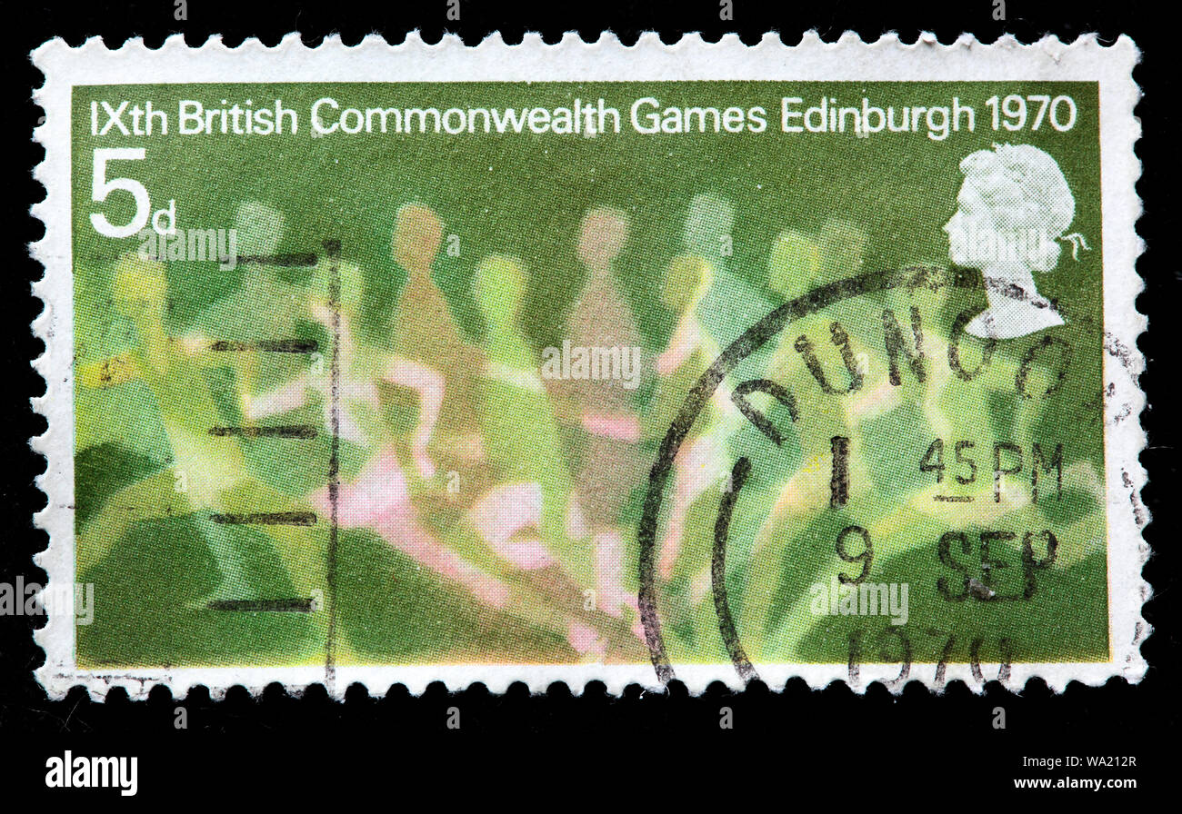Laufen, British Commonwealth Games, Edinburgh, Briefmarke, UK, 1970 Stockfoto