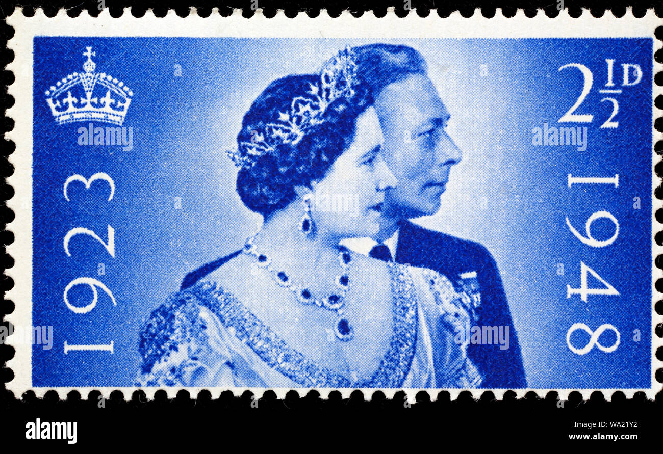 König Georg VI. und Königin Elizabeth, Silberne Hochzeit, Briefmarke, UK, 1948 Stockfoto