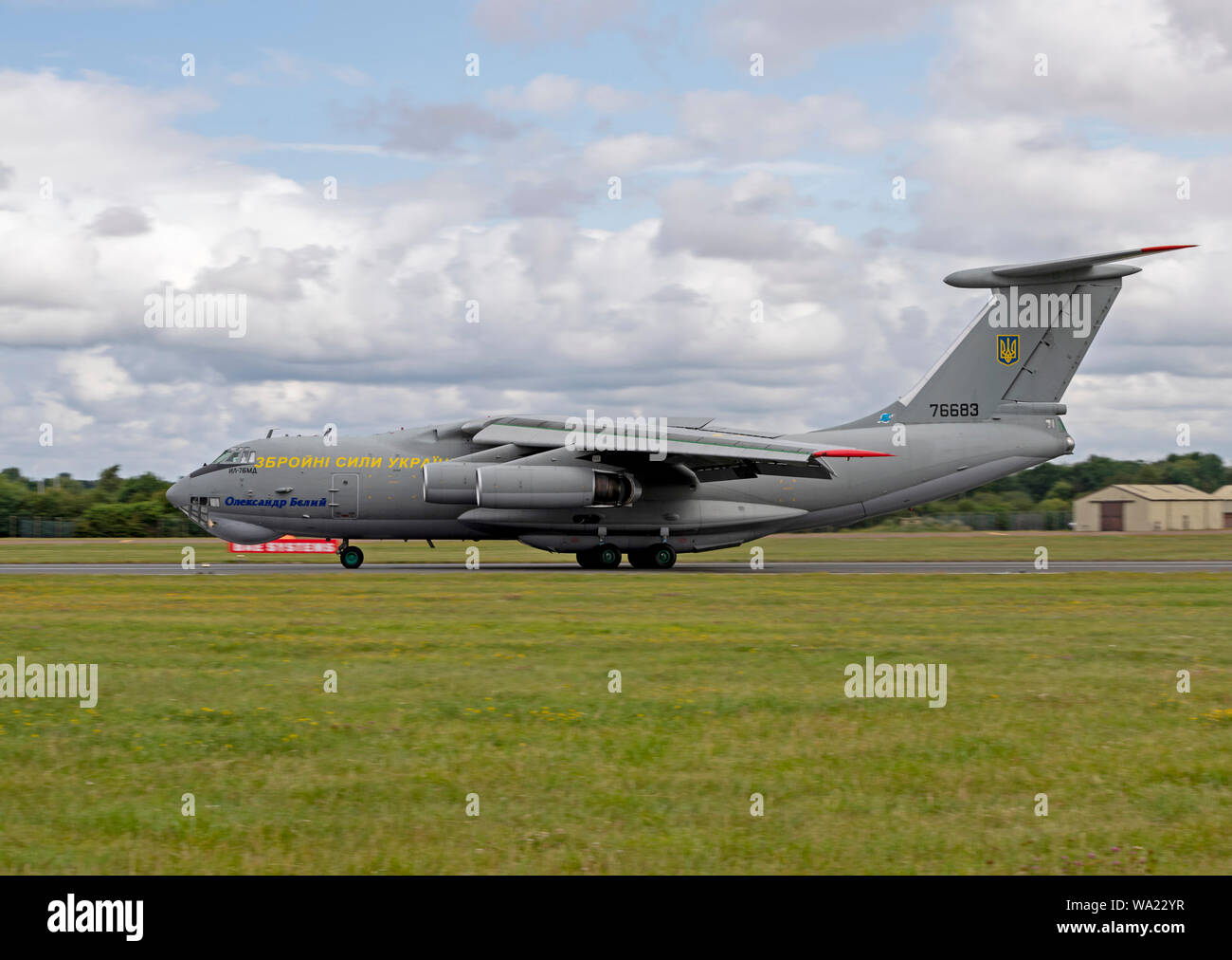 Ukrainischen Iljuschin Il-76MD an der Royal International Air Tattoo 2019 Stockfoto