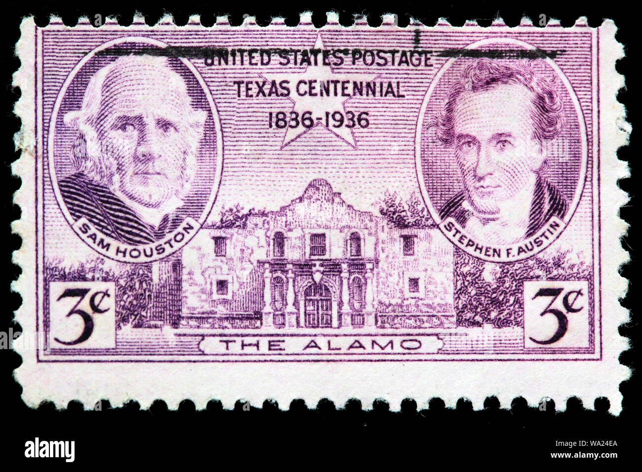 Sam Houston (1793-1863), Stephen F. Austin (1793-1836), The Alamo, San Antonio, Texas Revolution, Briefmarke, USA, 1936 Stockfoto