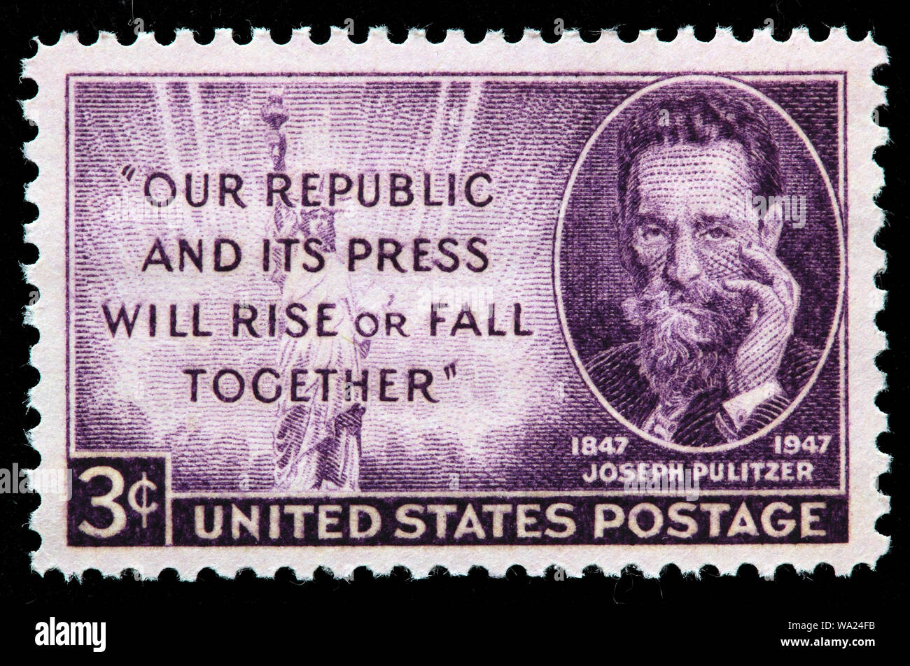 Joseph Pulitzer (1847-1911), Zeitungsverlag, Briefmarke, USA, 1947 Stockfoto