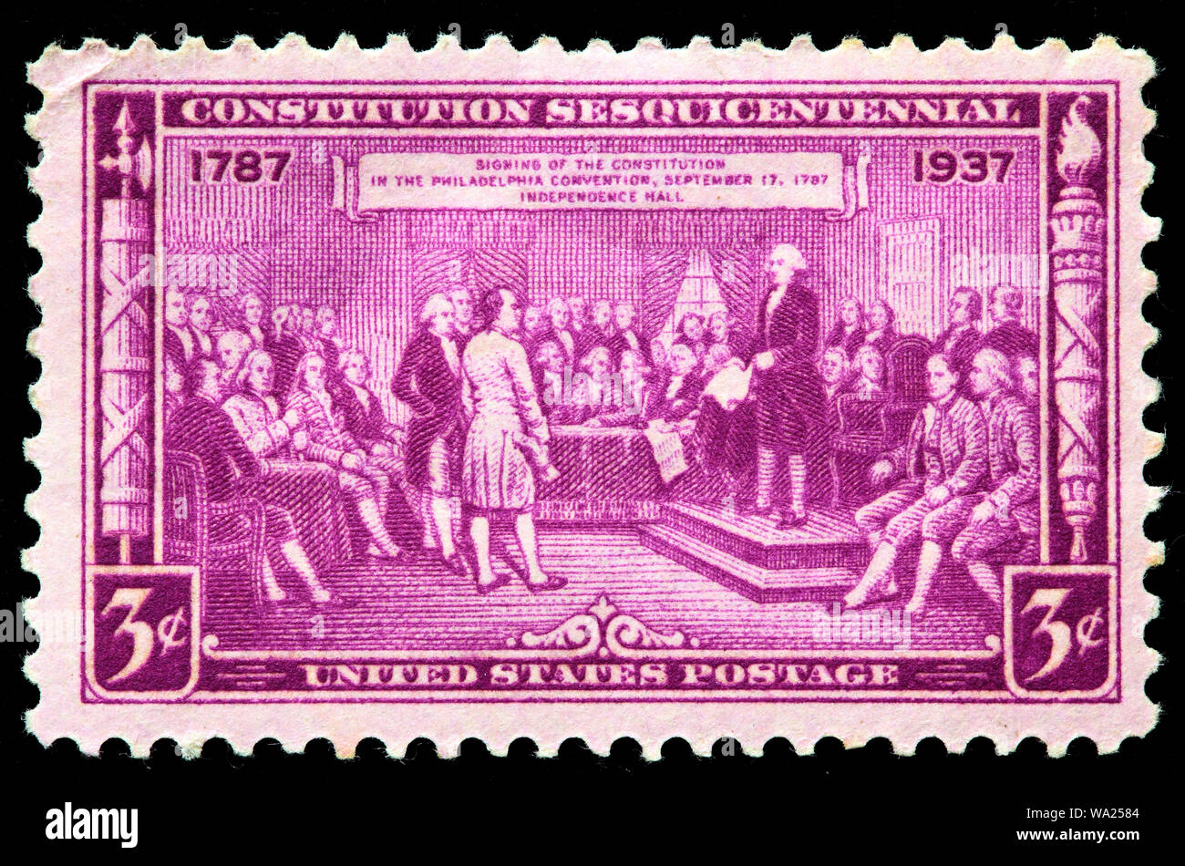 Anpassung der Verfassung, 1787, Philadelphia, Pennsylvania, Verfassung Sesquicentennial, Briefmarke, USA, 1937 Stockfoto