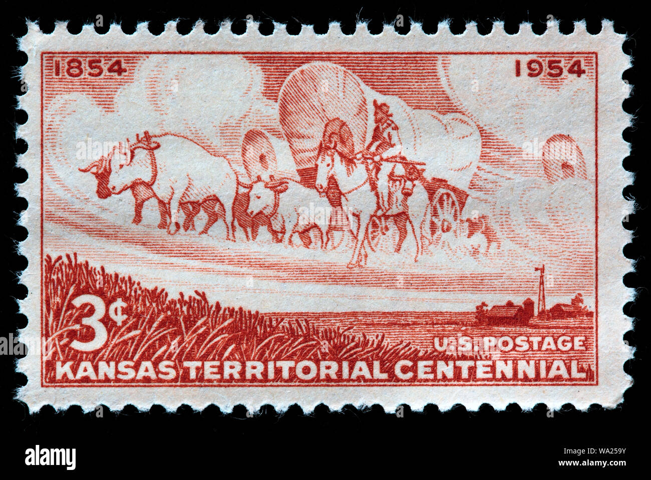 Kansas Territory Centennial, Staatlichkeit in Kansas, Briefmarke, USA, 1954 Stockfoto