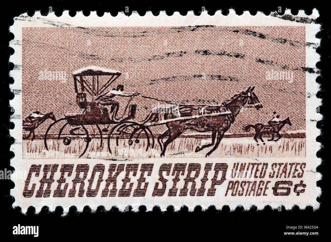 Racing für Gehöfte in Cherokee Strip, 1893, Cherokee Strip Land laufen Centennial, Briefmarke, USA, 1968 Stockfoto