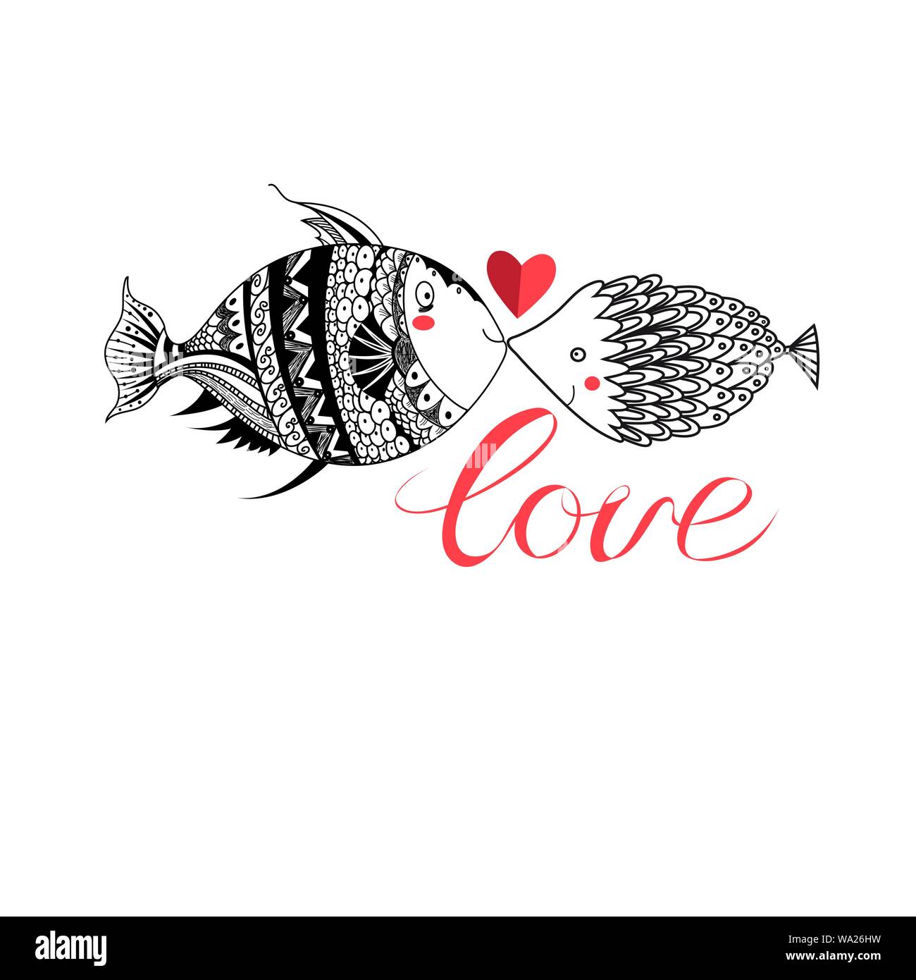 Liebevolle Grafik Fisch Mit Herz Auf Weissem Hintergrund Valentinstag Grusskarten Vorlage Stock Vektorgrafik Alamy