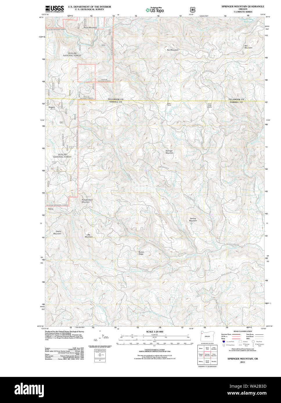 USGS Topo Karte Oregon Springer Berg 20110810 TM Wiederherstellung Stockfoto