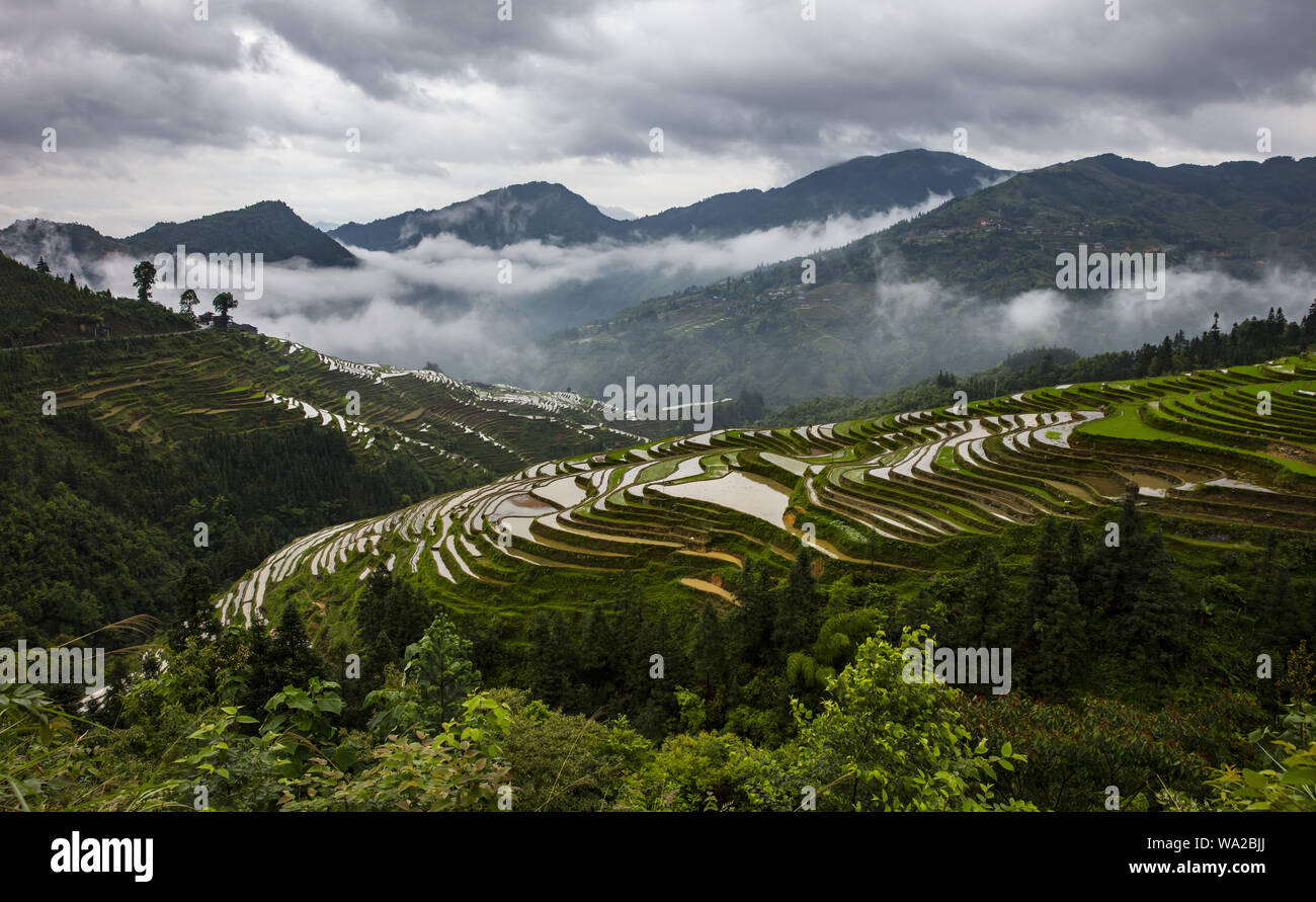 Liste hinzufügen Terrassen, Provinz Guizhou, xiasi, Miao und Dong autonomen Präfektur, congjiang County, und der Mond Berg, West Township Liste Stockfoto