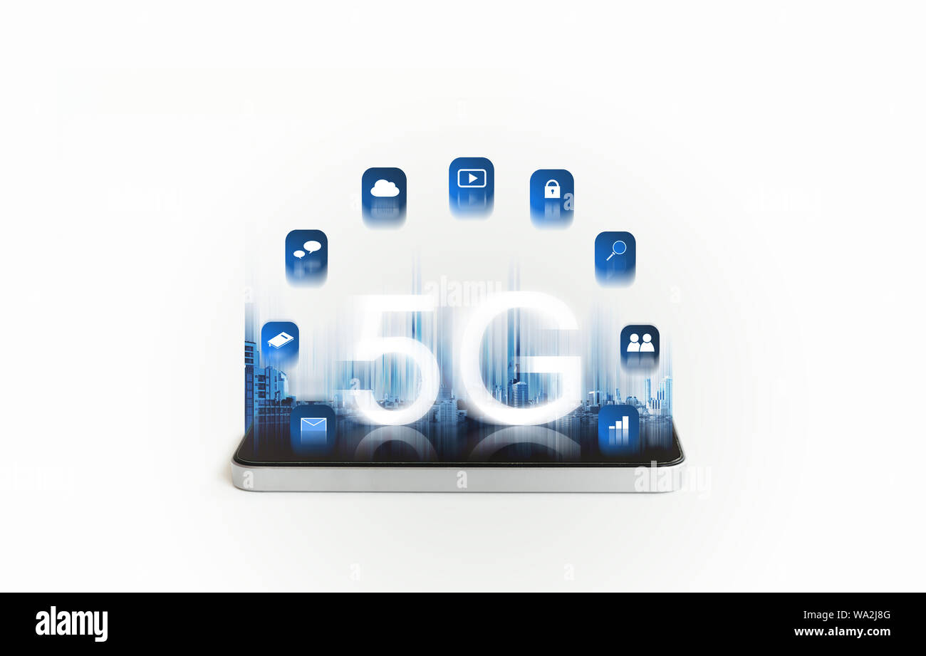 5G Wireless High Speed Internet Netzwerk auf mobilen Smart Phone und Anwendungstechnik Stockfoto