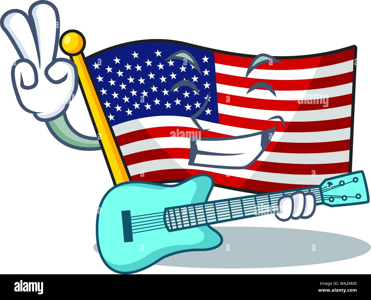 Mit Gitarre Amerika Flagge im Cartoon Schrank gelagert Stock Vektor