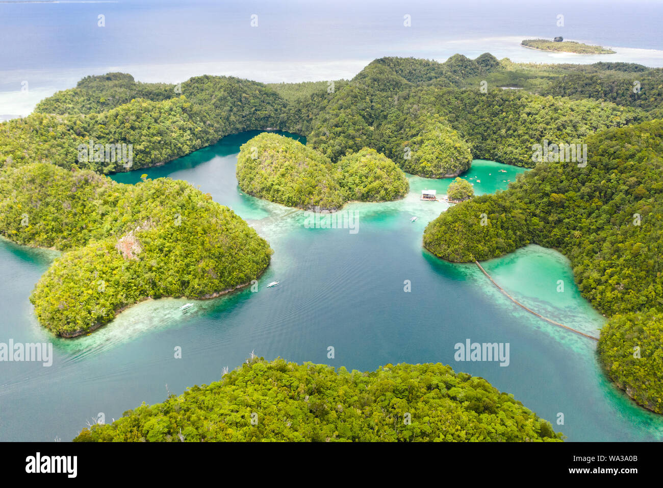 Sugba Lagune, Siargao, Philippinen. Kleine Inseln mit Lagunen, Ansicht von oben. Die wunderschönen tropischen Landschaft. Stockfoto