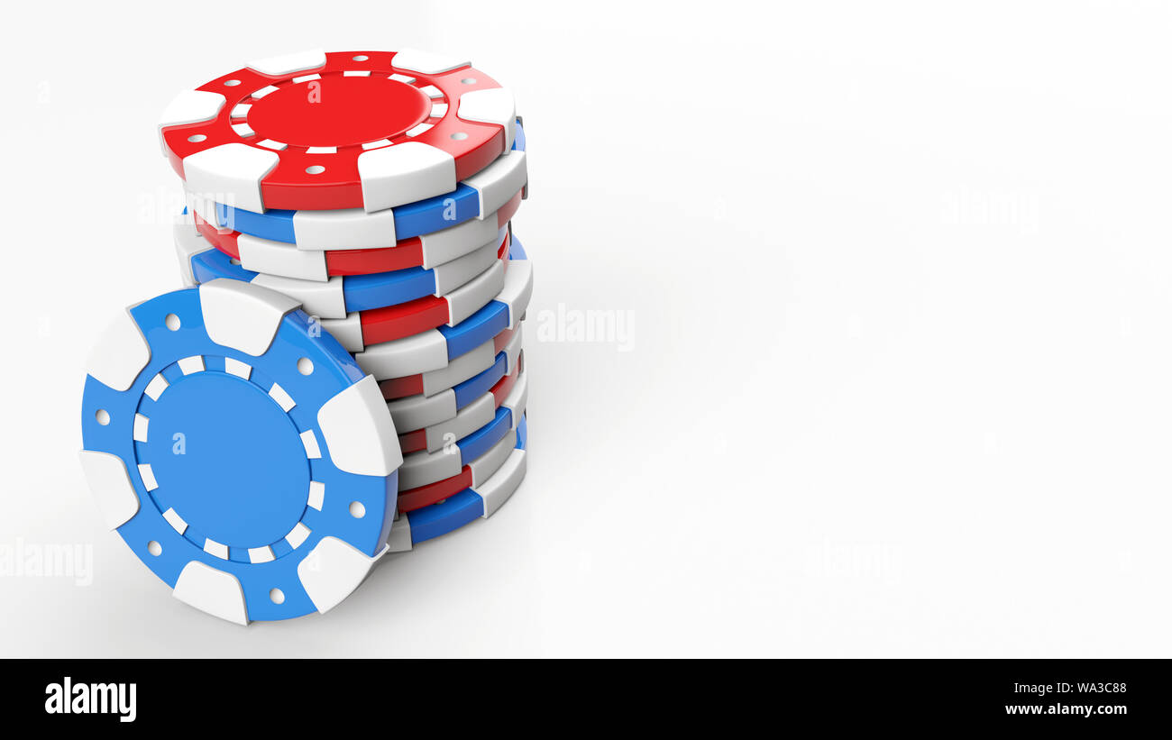 Rot und Blau Casino Chips Set isoliert auf dem weißen Hintergrund - 3D-Darstellung Stockfoto