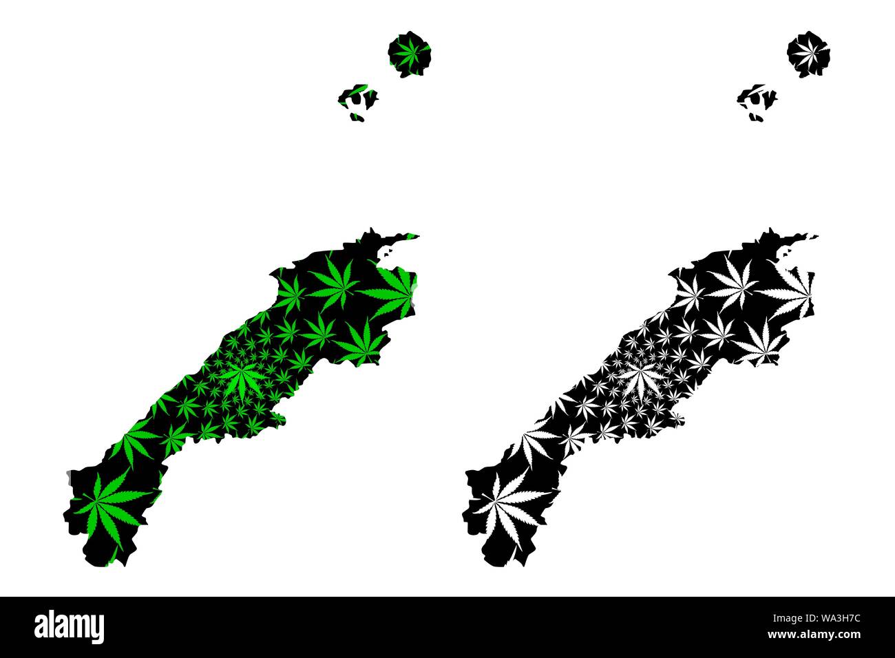 Präfektur Shimane (administrative divisions von Japan, Präfekturen Japans) Karte ist Cannabis blatt grün und schwarz gestaltet, Shimane Karte aus mariju Stock Vektor