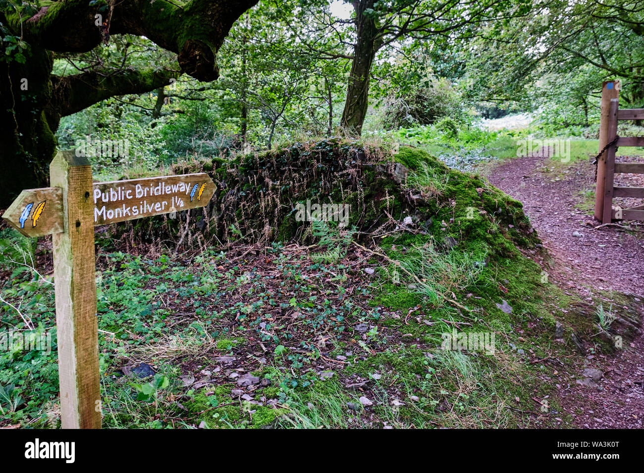 Öffentliche Reitweg Zeichen in der Nähe von Bird Hill Monksilver, Somerset (im Exmoor National Park) Stockfoto
