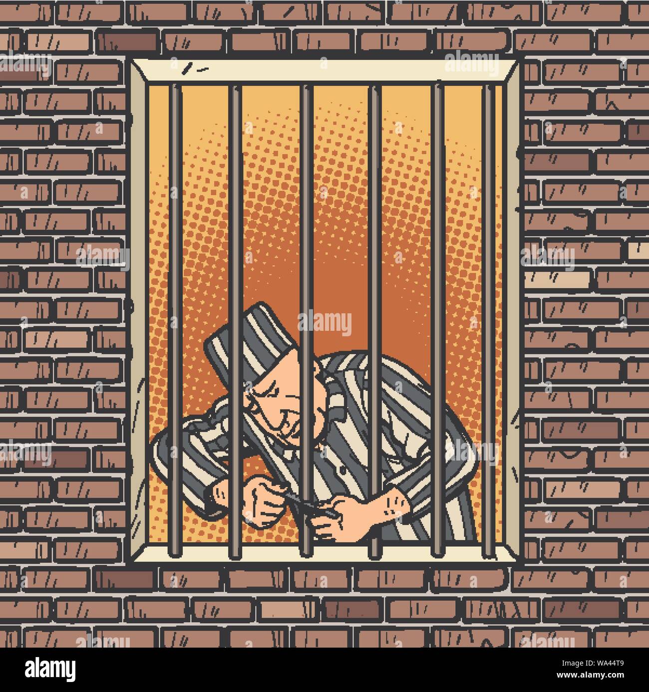 Ein gefangener entkommt aus dem Gefängnis. Jailbreak Stock Vektor