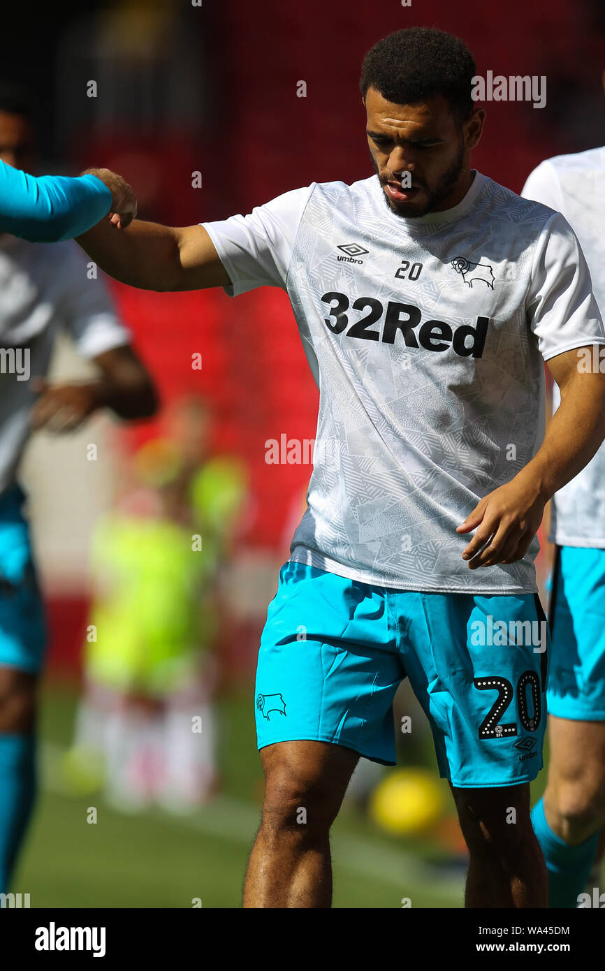 Stoke-on-Trent, Großbritannien. 17 Aug, 2019. Derby County, Mason Bennett (20) Während die EFL Sky Bet Championship Match zwischen Stoke City und Derby County an der bet365 Stadium, Stoke-on-Trent, England am 17. August 2019. Foto von Jurek Biegus. Nur die redaktionelle Nutzung, eine Lizenz für die gewerbliche Nutzung erforderlich. Keine Verwendung in Wetten, Spiele oder einer einzelnen Verein/Liga/player Publikationen. Credit: UK Sport Pics Ltd/Alamy leben Nachrichten Stockfoto