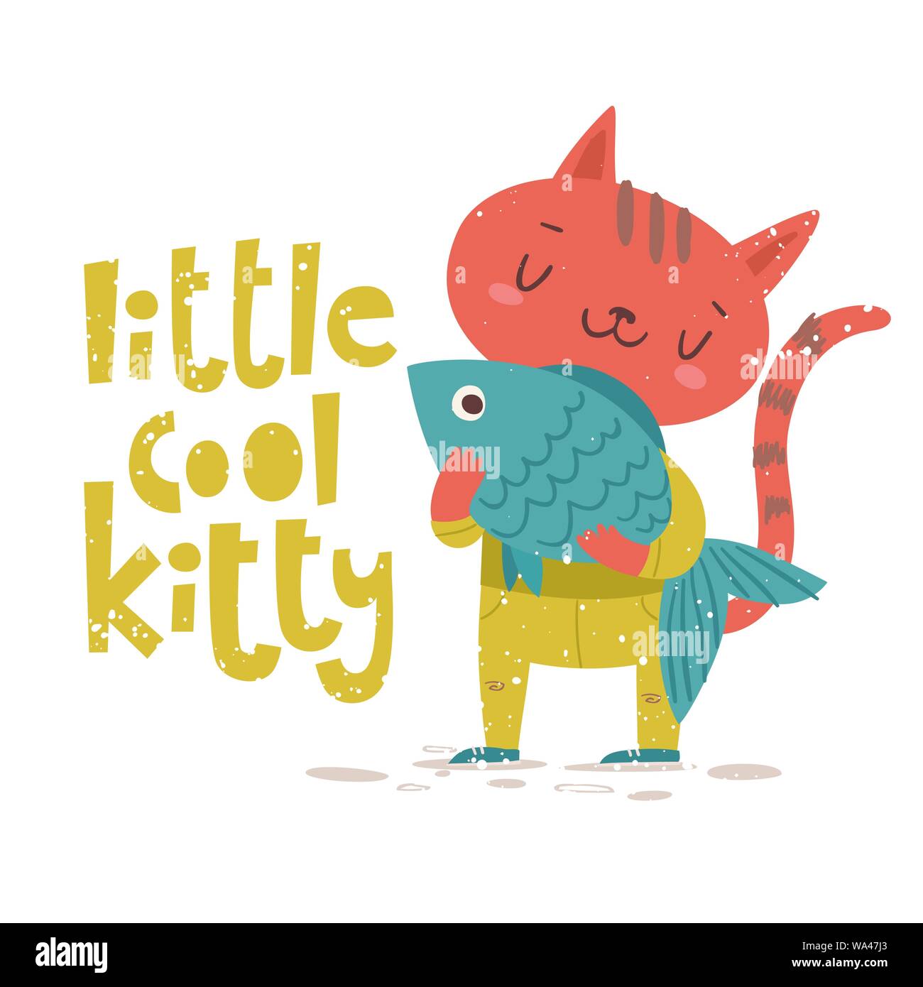 Vektor Karte mit wenig cool kitty Schriftzug und Katze Charakter. Stock Vektor