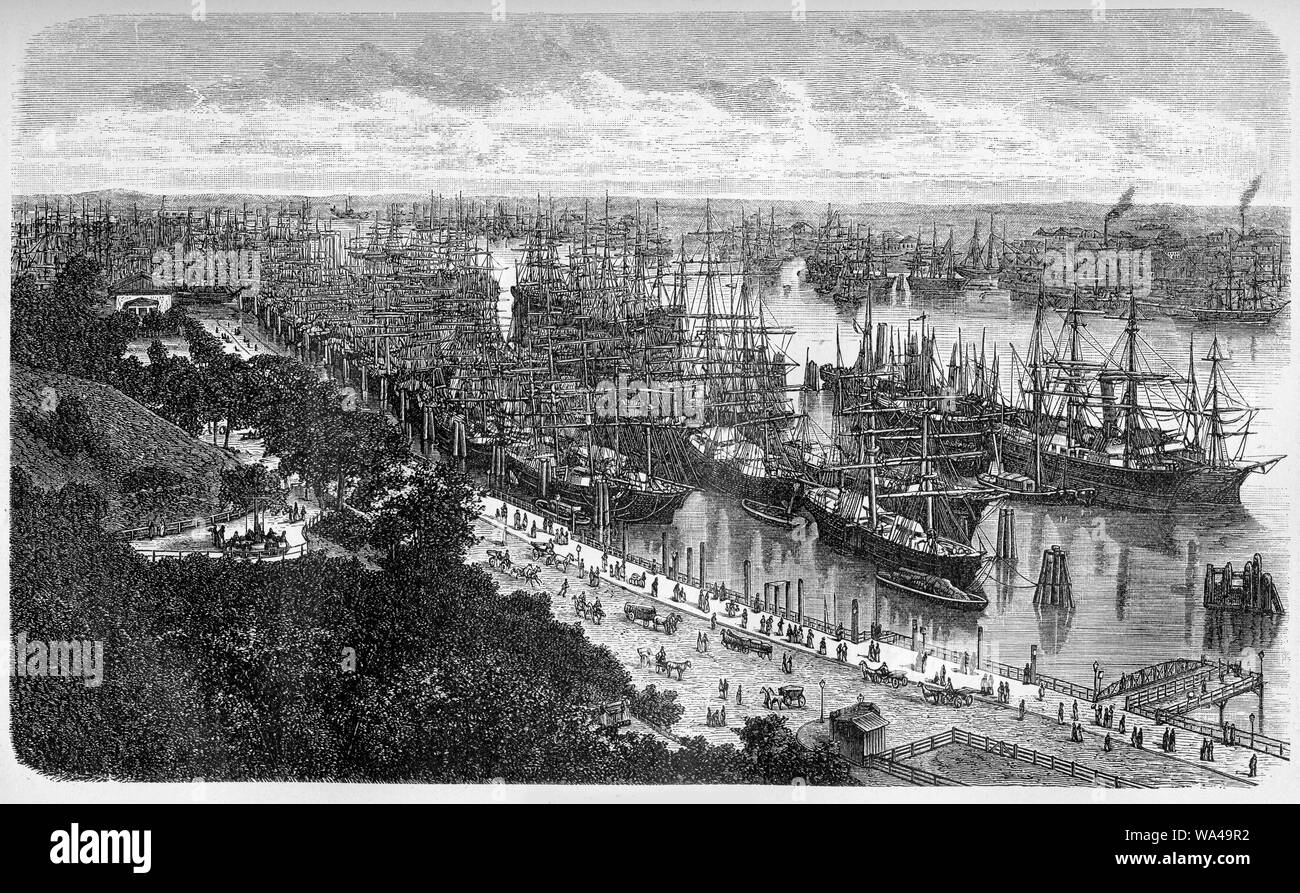 Die große Erweiterung der Hamburger Hafen in der Mitte des 19. Jahrhunderts für den Handel wichtigen Zentrum und drittgrößte Hafen in Europa Stockfoto