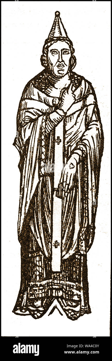 Eine alte Holzschnitt von Papst Gregor VII (Hildebrand von Sovana oder Ildebrando di Soana) 1015-1085 - von einer Statue in der Kathedrale von Chartres, Frankreich. Er war der erste Papst, der in mehreren Jahrhunderten konsequent Zölibat für den Klerus erzwingen Stockfoto