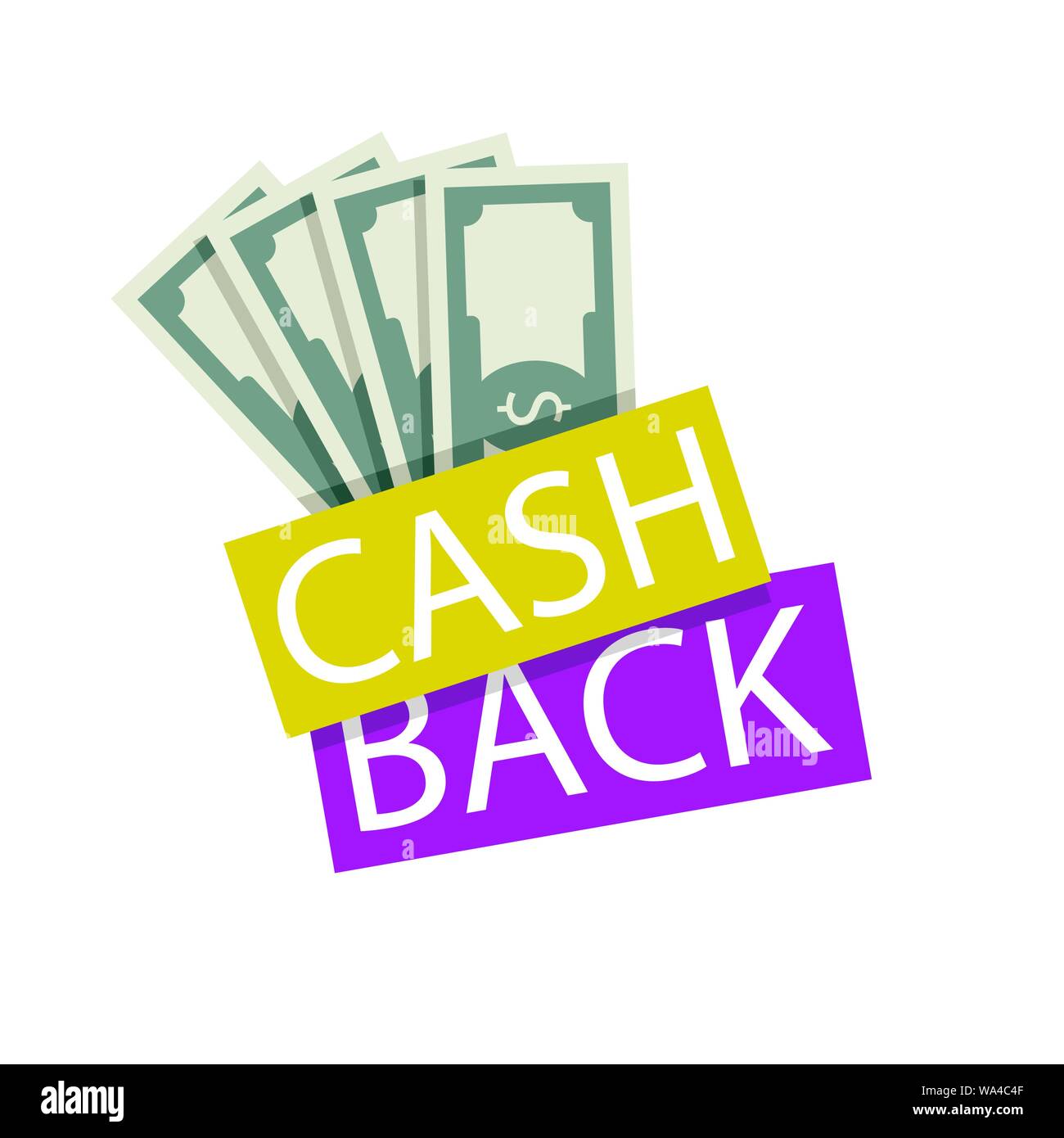 Cash Back emblem Abzeichen mit Ventilator Banknote. Vektor cash back bieten, Geld sparen, Rabatt und Cashback zurück, label Abbildung Stock Vektor