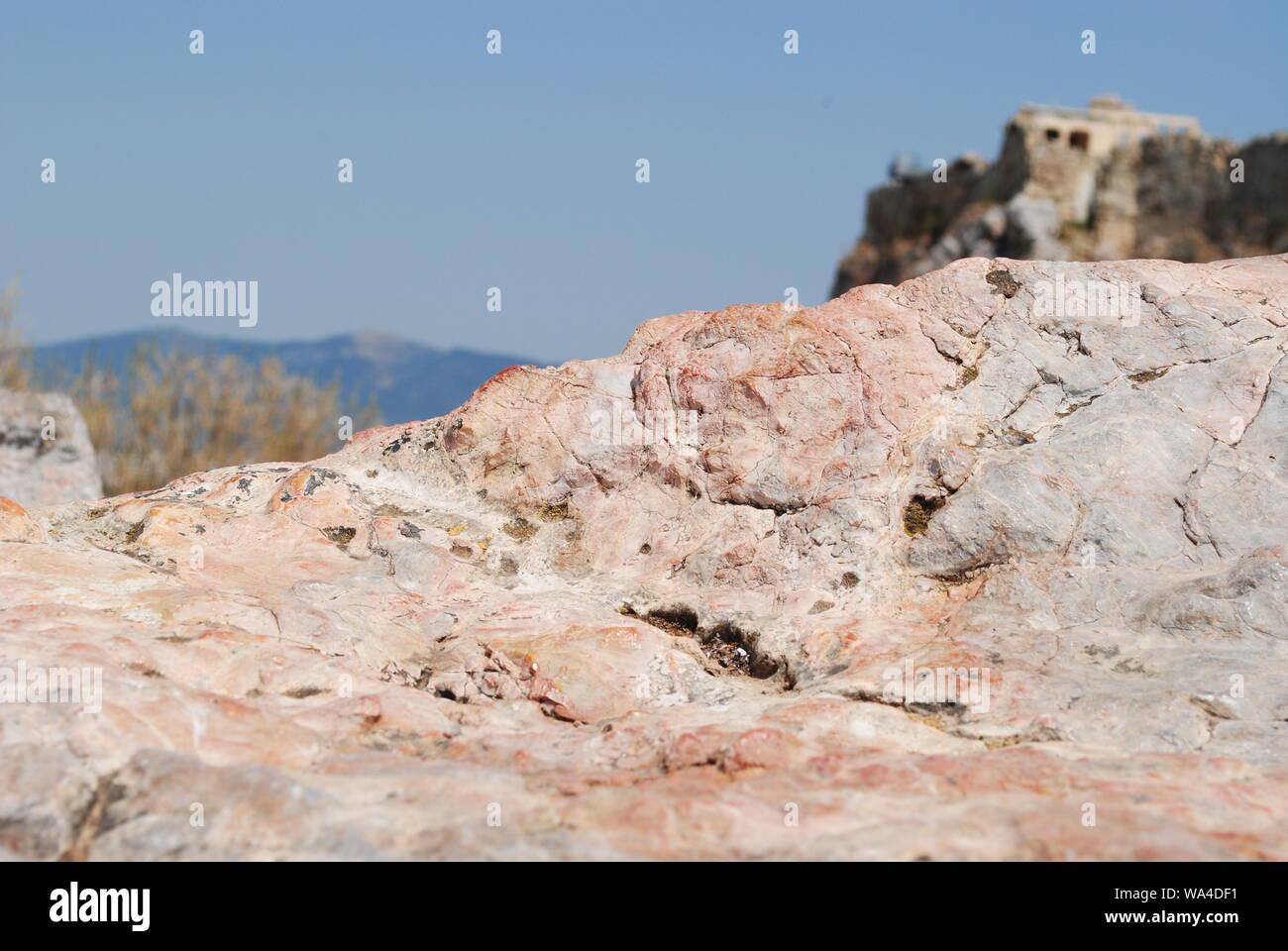Blick auf die Akropolis vom Mars Hill Stockfoto