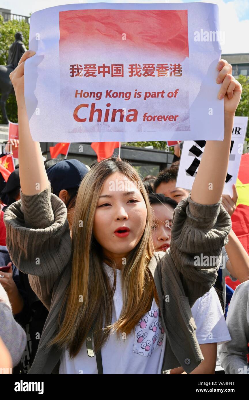 Hong Kong Solidarität Kundgebung gegen den Protest, der Trafalgar Square, London. Großbritannien Stockfoto