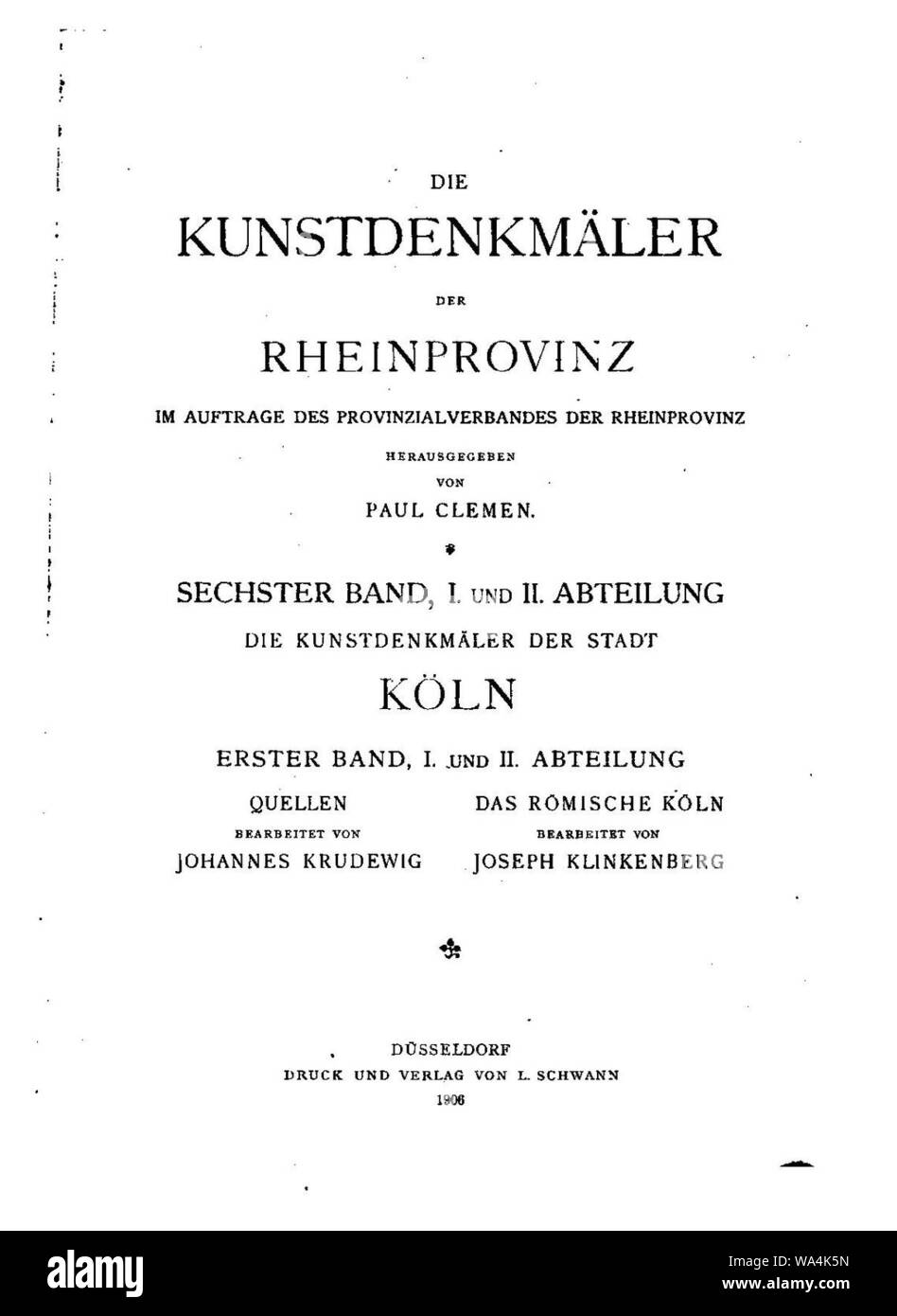 Die Kunstdenkmäler der Rheinprovinz, Innentitel, 6. Band, Abteilung 1,2. Stockfoto