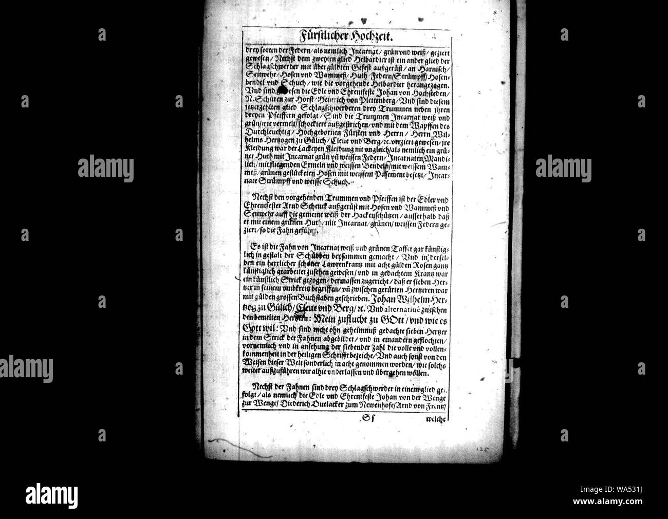 Diederich Graminaeus (1550-1610). Beschreibung derer Fürstlicher Güligscher eg. Hochzeit (Johann Wilhelm von Jülich-Kleve-Berg Jakobe von Baden-Baden, Hochzeit in Düsseldorf im Jahre 1585), Köln 1587, Nr. 114. Stockfoto