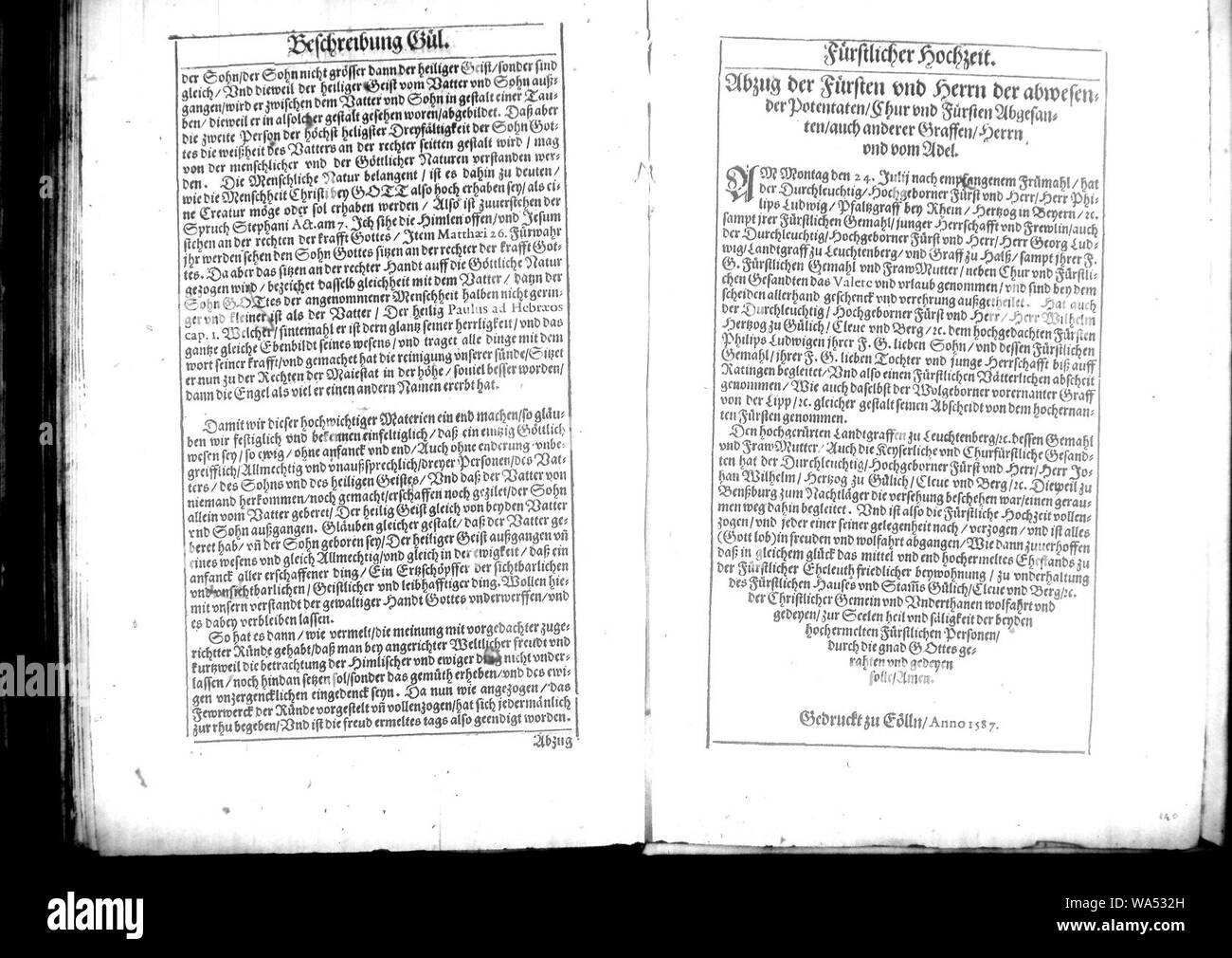 Diederich Graminaeus (1550-1610). Beschreibung derer Fürstlicher Güligscher eg. Hochzeit (Johann Wilhelm von Jülich-Kleve-Berg Jakobe von Baden-Baden, Hochzeit in Düsseldorf im Jahre 1585), Köln 1587, Nr. 130. Stockfoto