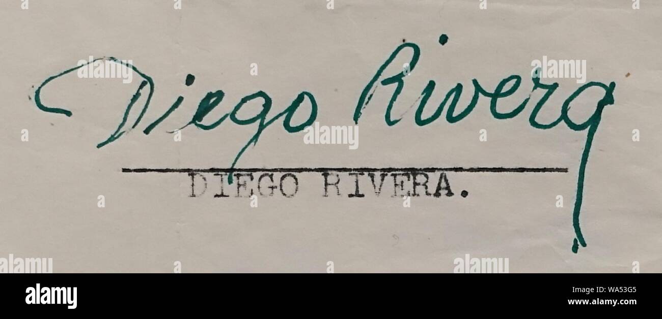 Diego Rivera Unterzeichnung, im Brief über Portrait von Diego Rivera von Amedeo Modigliani, 1916 - Stockfoto