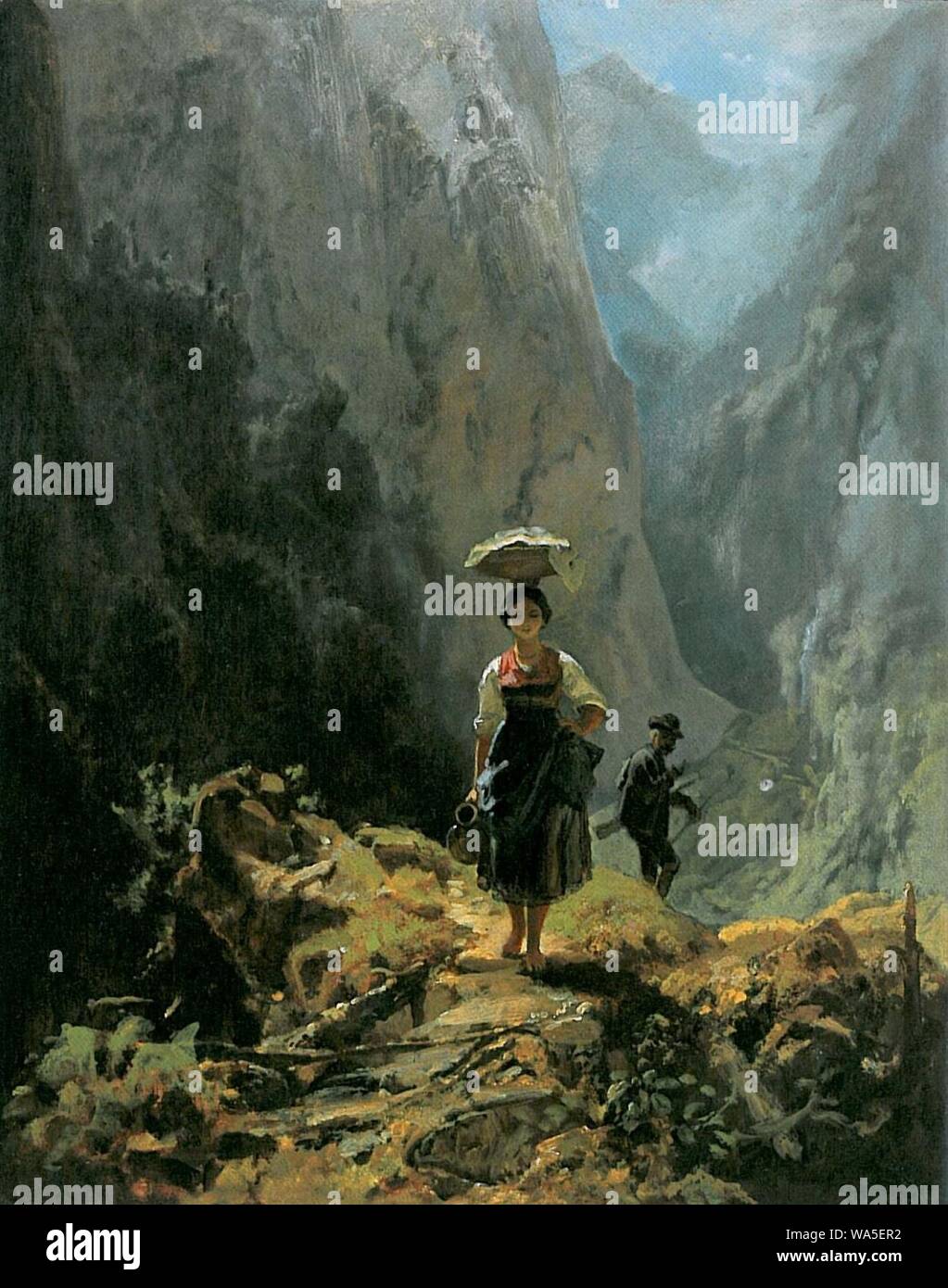 Dirndl und Jaeger im Gebirge (Carl Spitzweg). Stockfoto