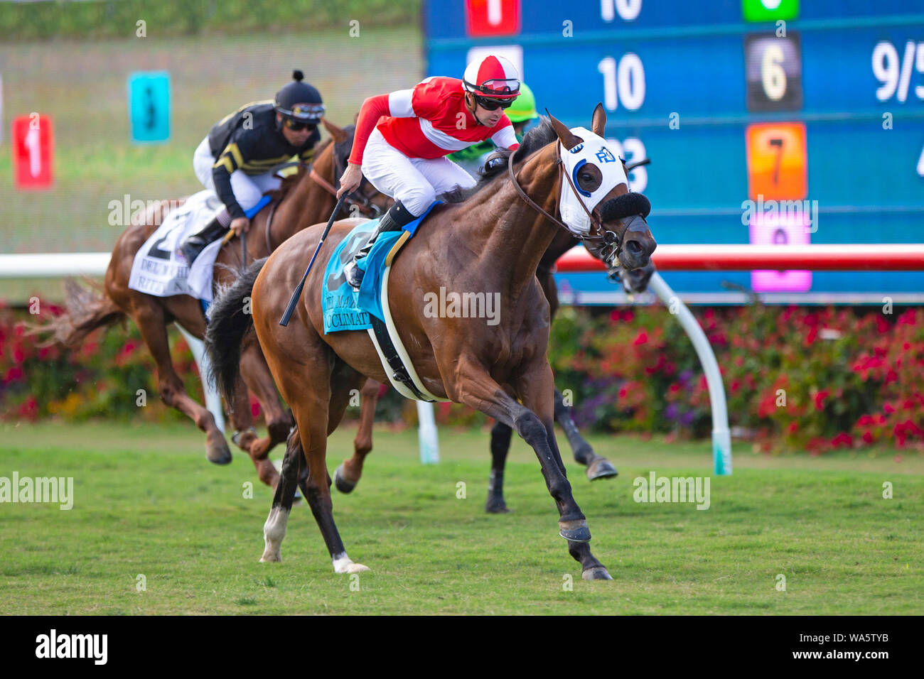 August 17, 2019, Del Mar, Kalifornien, USA: DEL MAR, CA - Jul 17: Acclaim, geritten von Florent Geroux, gewinnt die Del Mar handicap am Del Mar Race Track am 17. August 2019 in Del Mar, Kalifornien. Kaz Ishida/Eclipse Sportswire/CSM Stockfoto