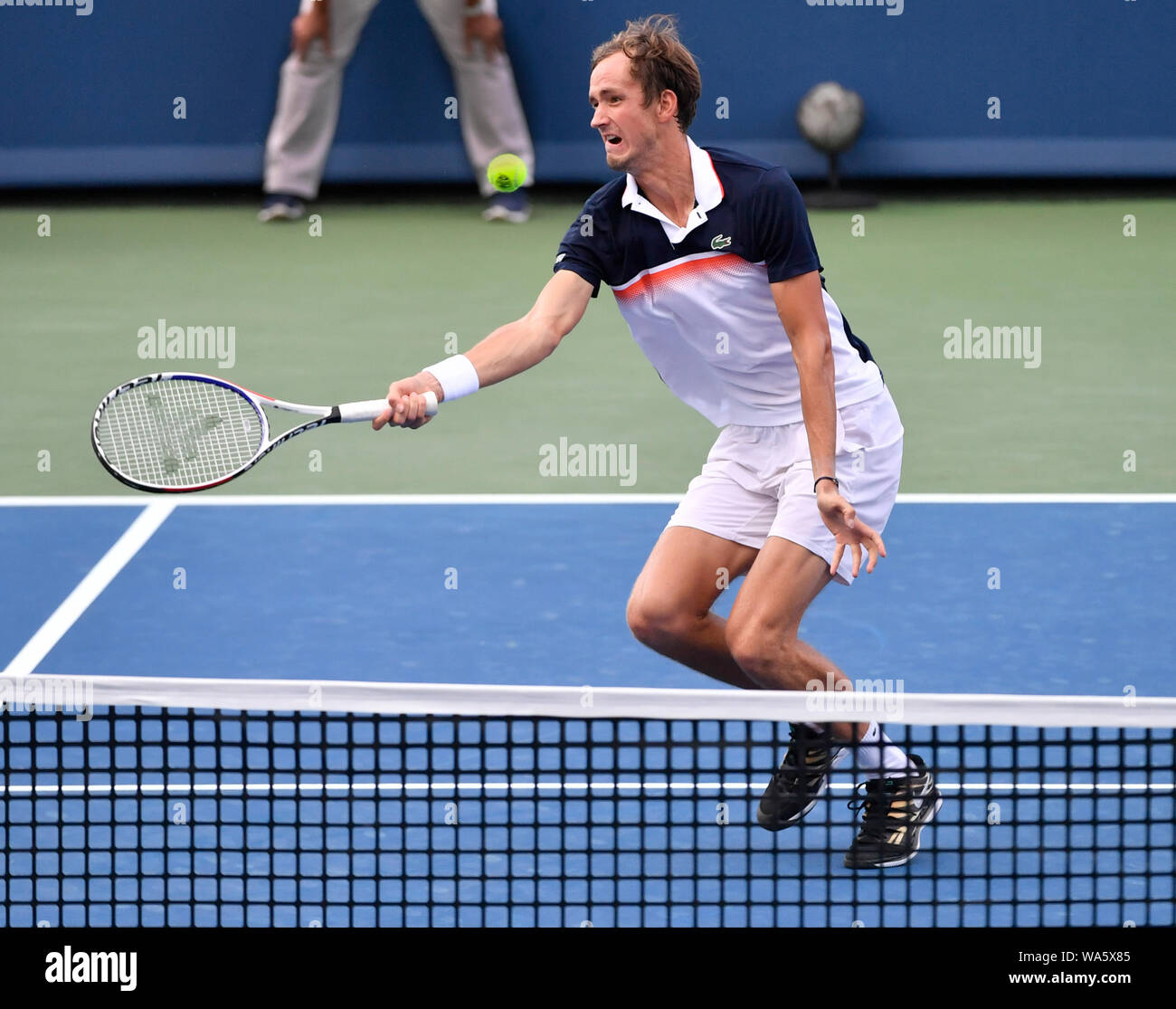 August 17, 2019: Daniil Medwedew (RUS) besiegt Novak Djokovic (SRB) 3-6, 6-3, 6-3 am Westlichen und Südlichen Öffnen bei Lindner Family Tennis Center in Mason, Ohio gespielt wird. © Leslie Billman/Tennisclix/CSM Stockfoto